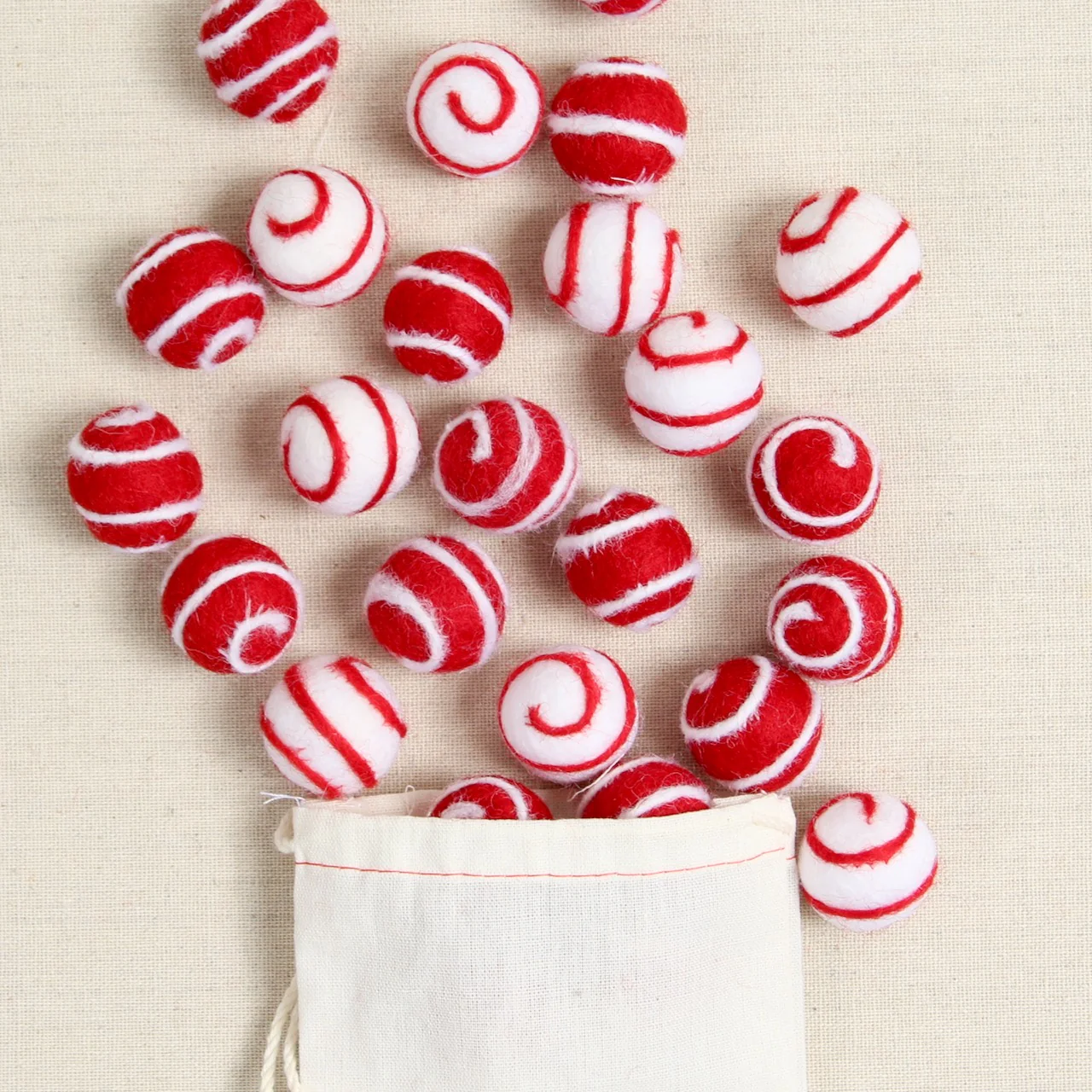 White with Red Swirl, Felted Ball - Image 3